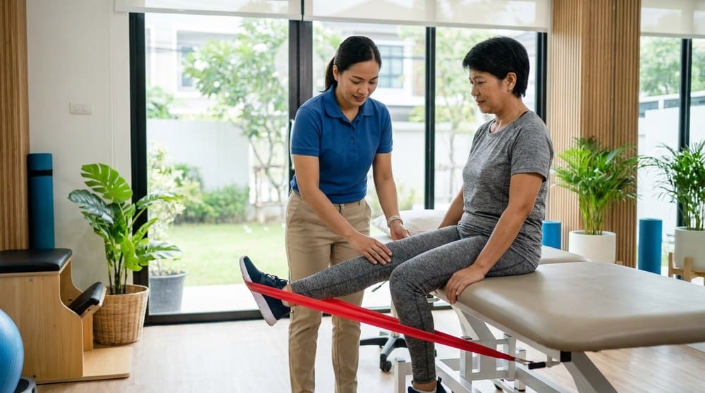 Knee rehabilitation with resistance band