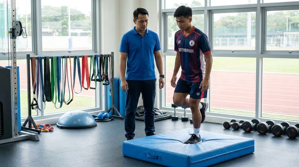 Sports injury rehab with athletic patient